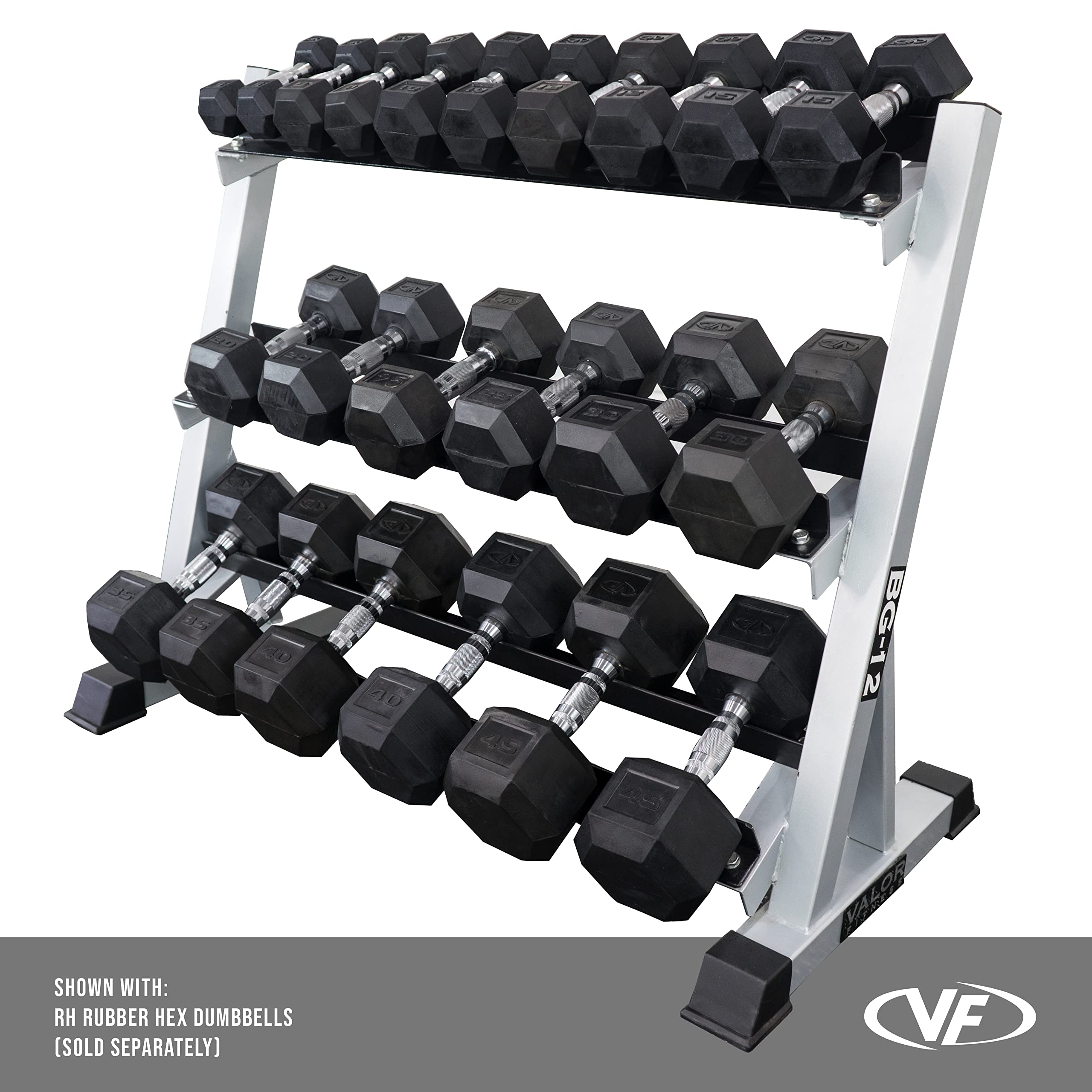 Valor Fitness 3-Tier Dumbbell Rack - Adjustable Weight Storage Stand with 3 Shelf Options for Home Gym Organization | Heavy Duty Dumbbell Holder for Workout Equipment Storage | Perfect for Garage Gym, Basement & Fitness Room