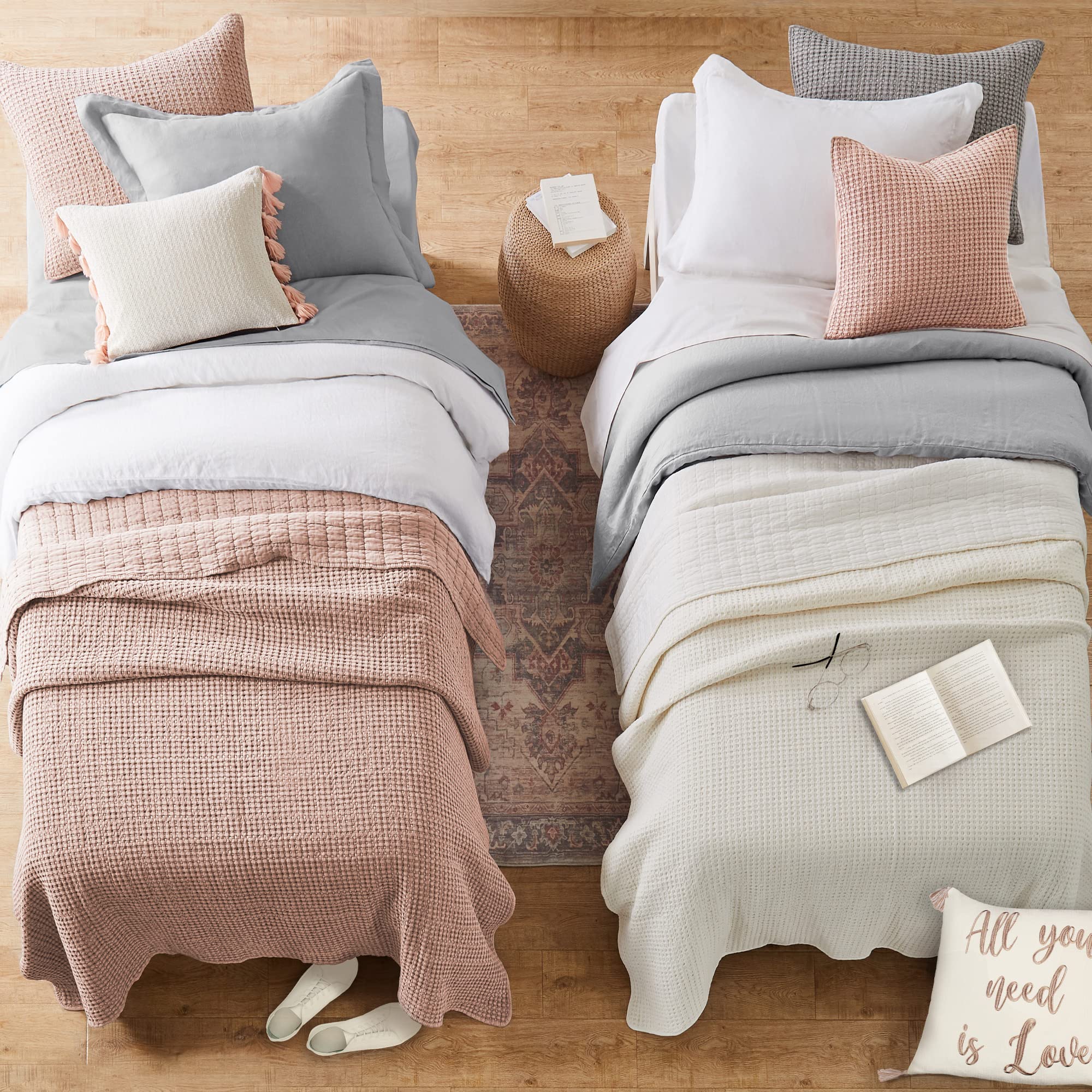 Levtex Home Mills Waffle Twin Quilt Set - Soft Cream Cotton Waffle Bedding - Quilt (68