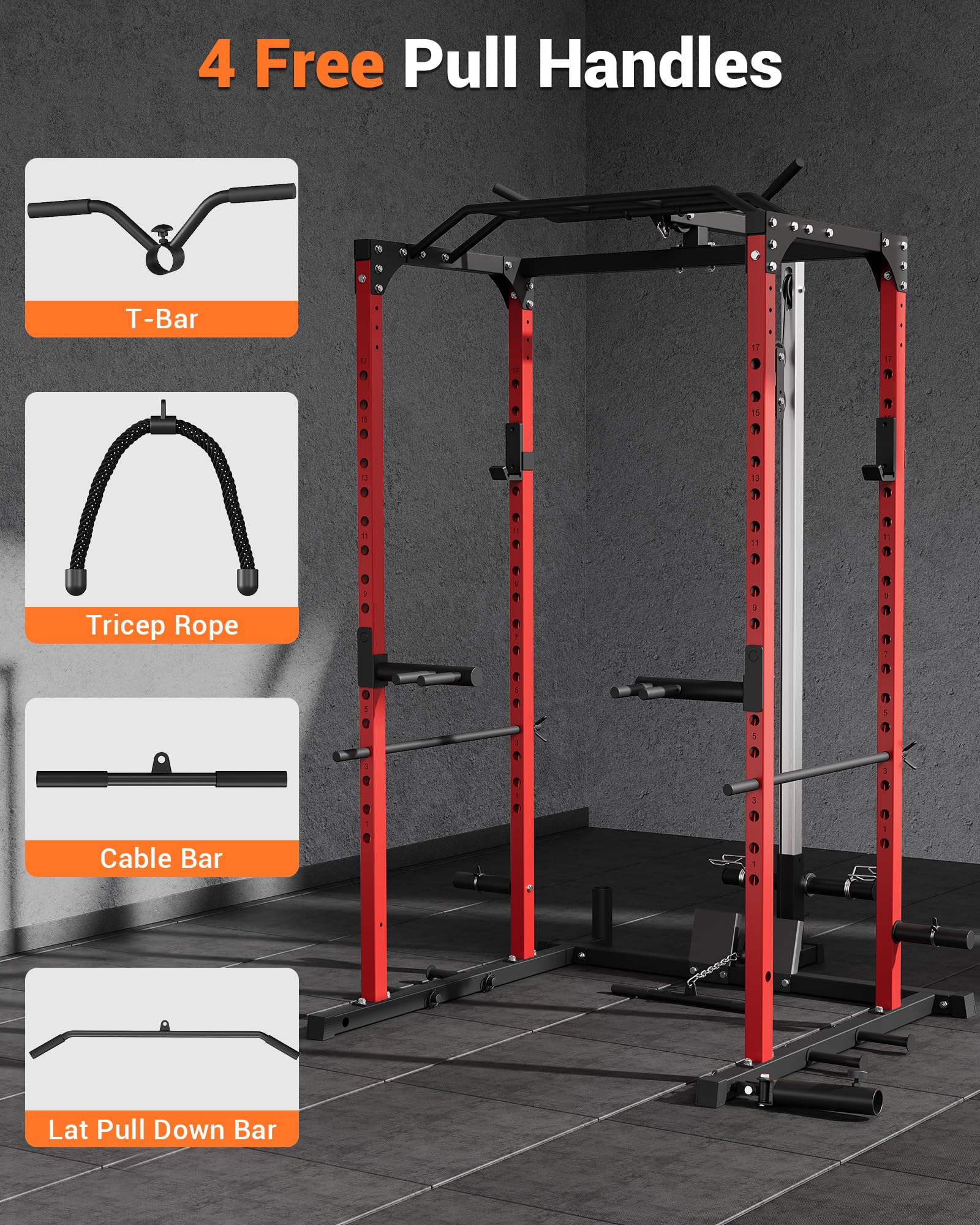 Heavy Duty Power Cage - 1200lbs Weight Capacity Multi-Function Squat Rack with Pulley System & Dip Bars | Home Gym Equipment for Strength Training, Weight Lifting & CrossFit Workouts | Perfect for Garage Gyms & Home Fitness Spaces