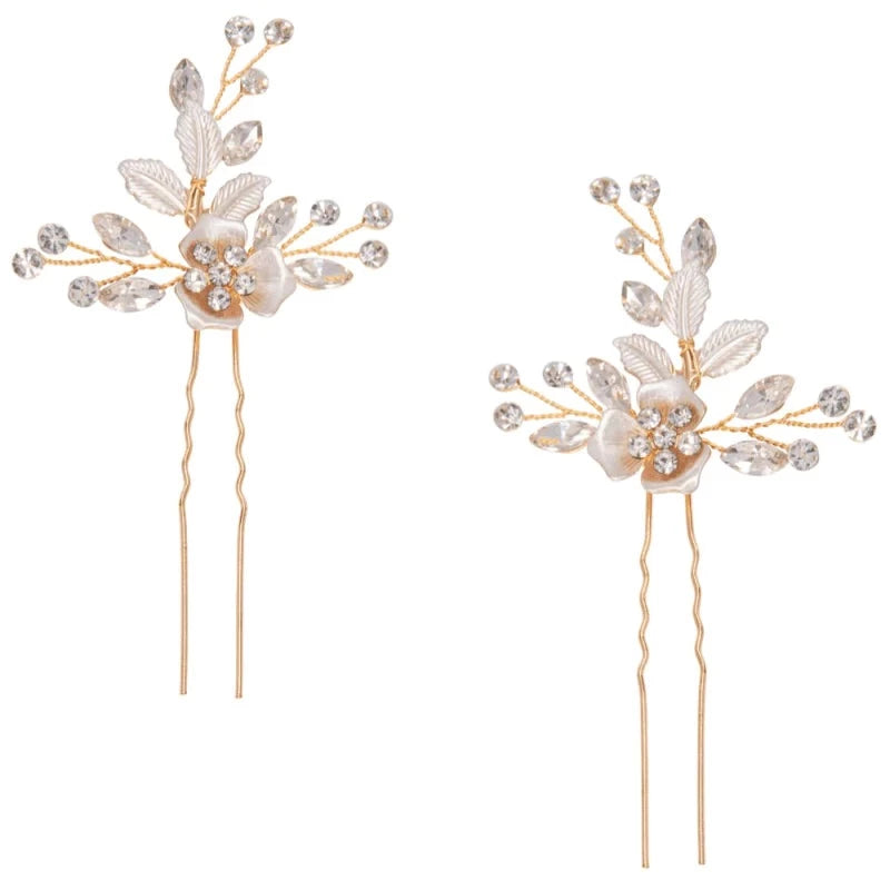 Elegant Gold Bridal Hair Pins with Sparkling Crystals - Wedding Hair Accessories for Brides, Bridesmaids & Special Occasions (Style 7693) | Perfect for Weddings, Proms & Formal Events