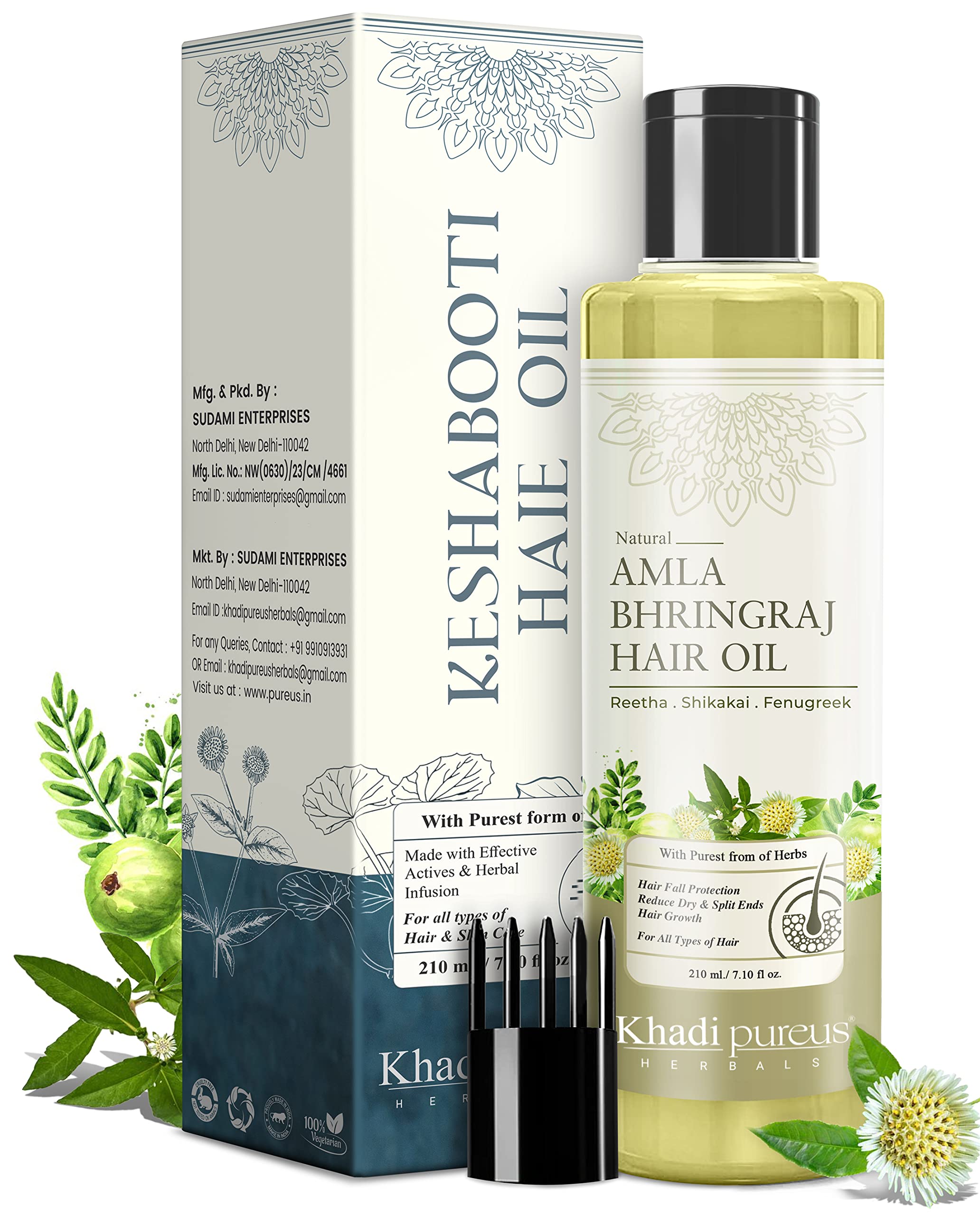 Khadi Pure Herbal Keshabooti Amla Bhringraj Hair Oil - Controls Hair Fall, Promotes Growth & Strengthens Hair | Non-Sticky Natural Hair Treatment for Women & Men | Comb Applicator Included (210ml) | Perfect for Daily Hair Care & Scalp Massage