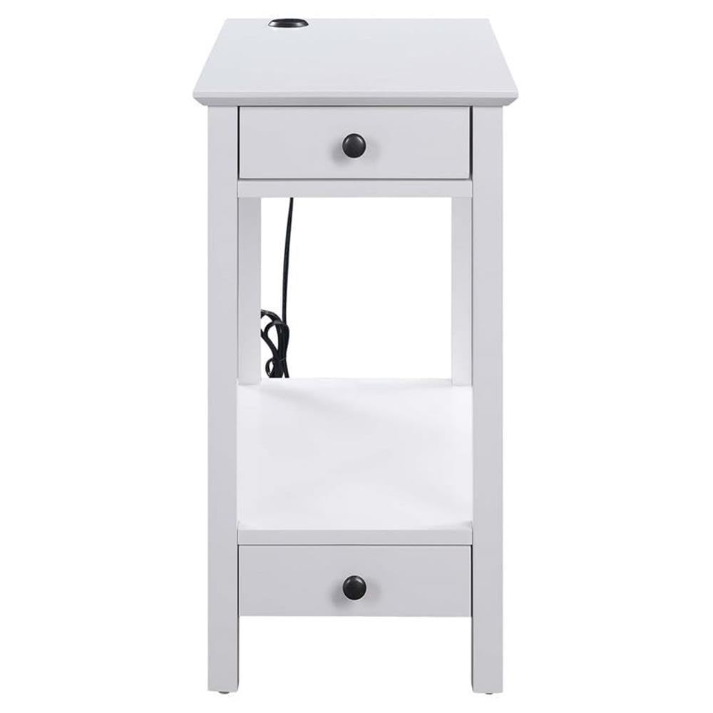 Acme Byzad White Wooden Side Table with USB Charging Port & 2 Drawers - Perfect for Living Room, Bedroom, or Office Nightstand