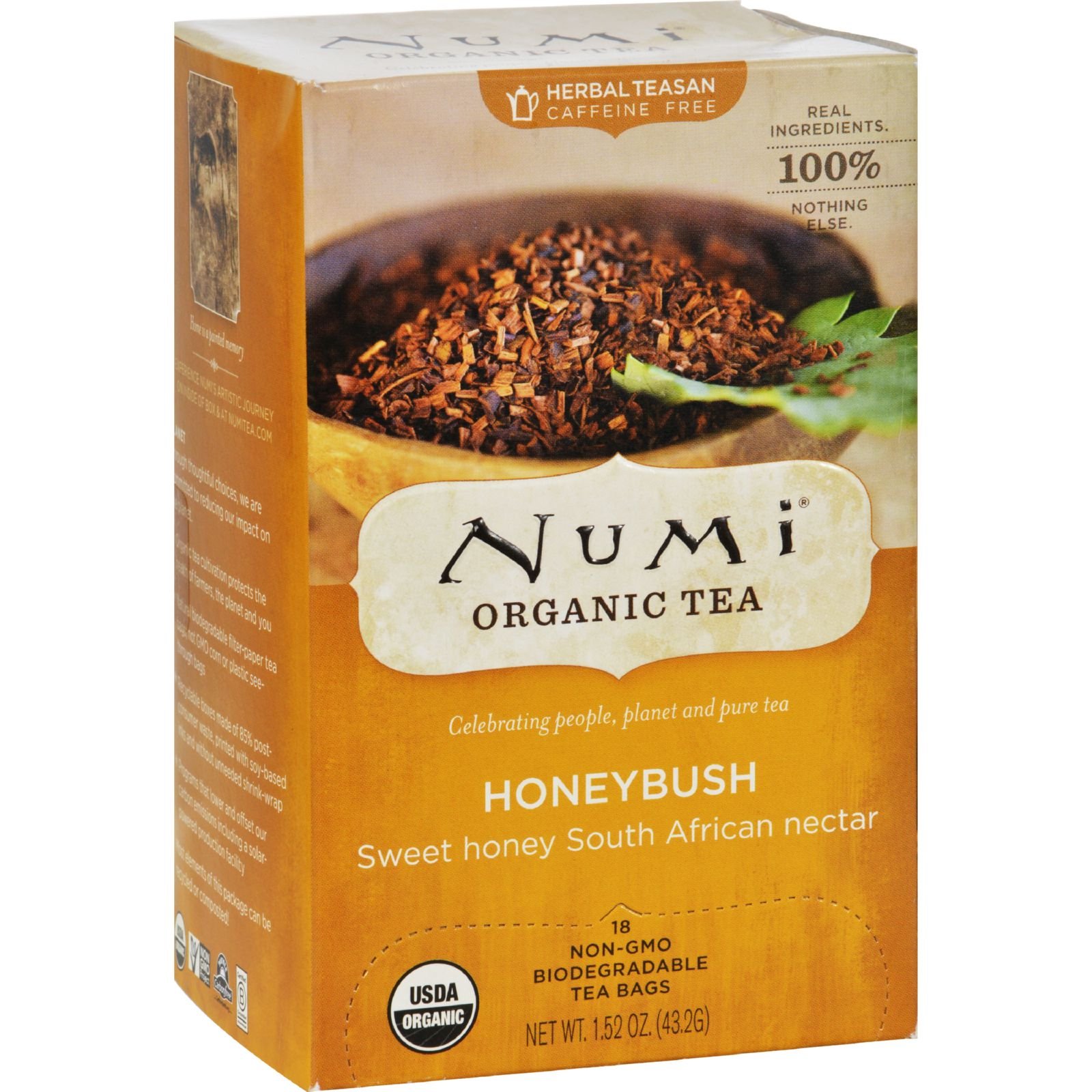 Numi Organic Tea Honeybush Herbal Tea - Caffeine Free - 18 Tea Bags - Perfect for Relaxation & Evening Wellness