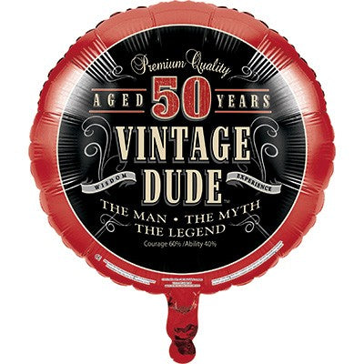 45cm Vintage Dude 50th Birthday Foil Balloon - Gold & Black Party Decor for Milestone Celebrations, Retirement Parties & Anniversary Events