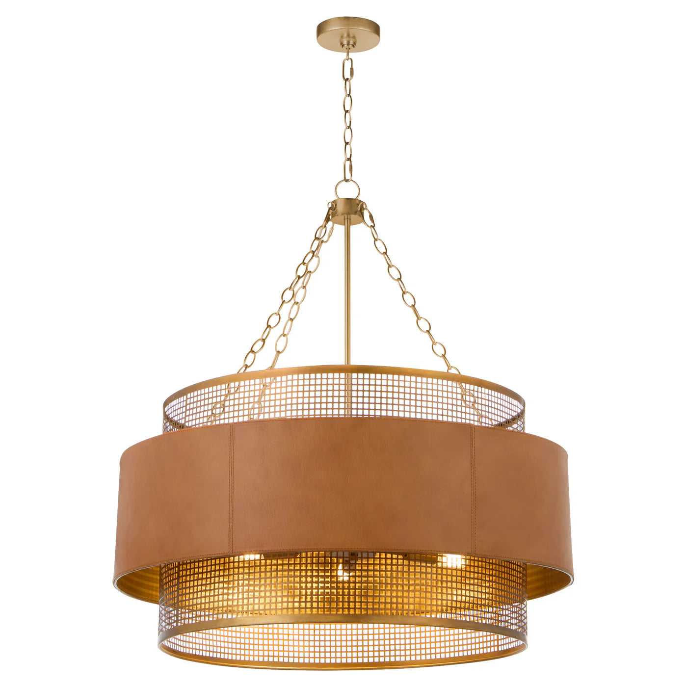 Cyan Design Newcomb 11932 Aged Brass & Leather Hanging Chandelier - Elegant Dining Room & Foyer Lighting Fixture