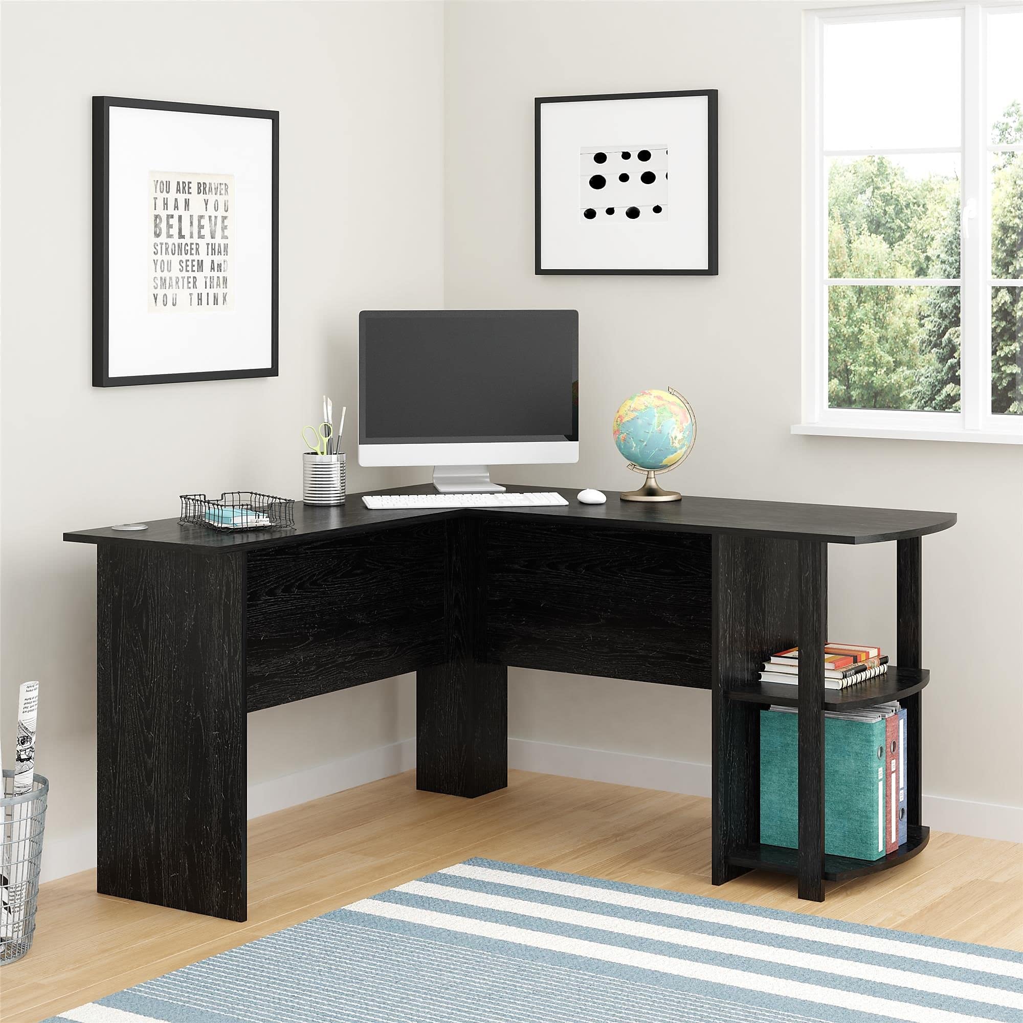 Ameriwood Home Dakota L-Shaped Desk with Bookshelves - Black Oak Finish for Home Office, Study & Workspace | Durable & Stylish Computer Desk