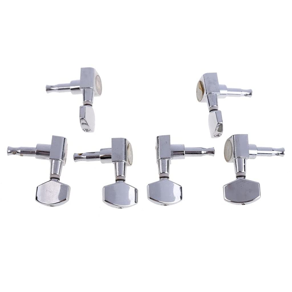XJJZS 6-Chrome Guitar Tuning Pegs - Machine Heads for Acoustic & Electric Bass Guitars (3L3R) - Premium String Tuners for Guitar Accessories - Perfect for Stage Performances & Home Practice
