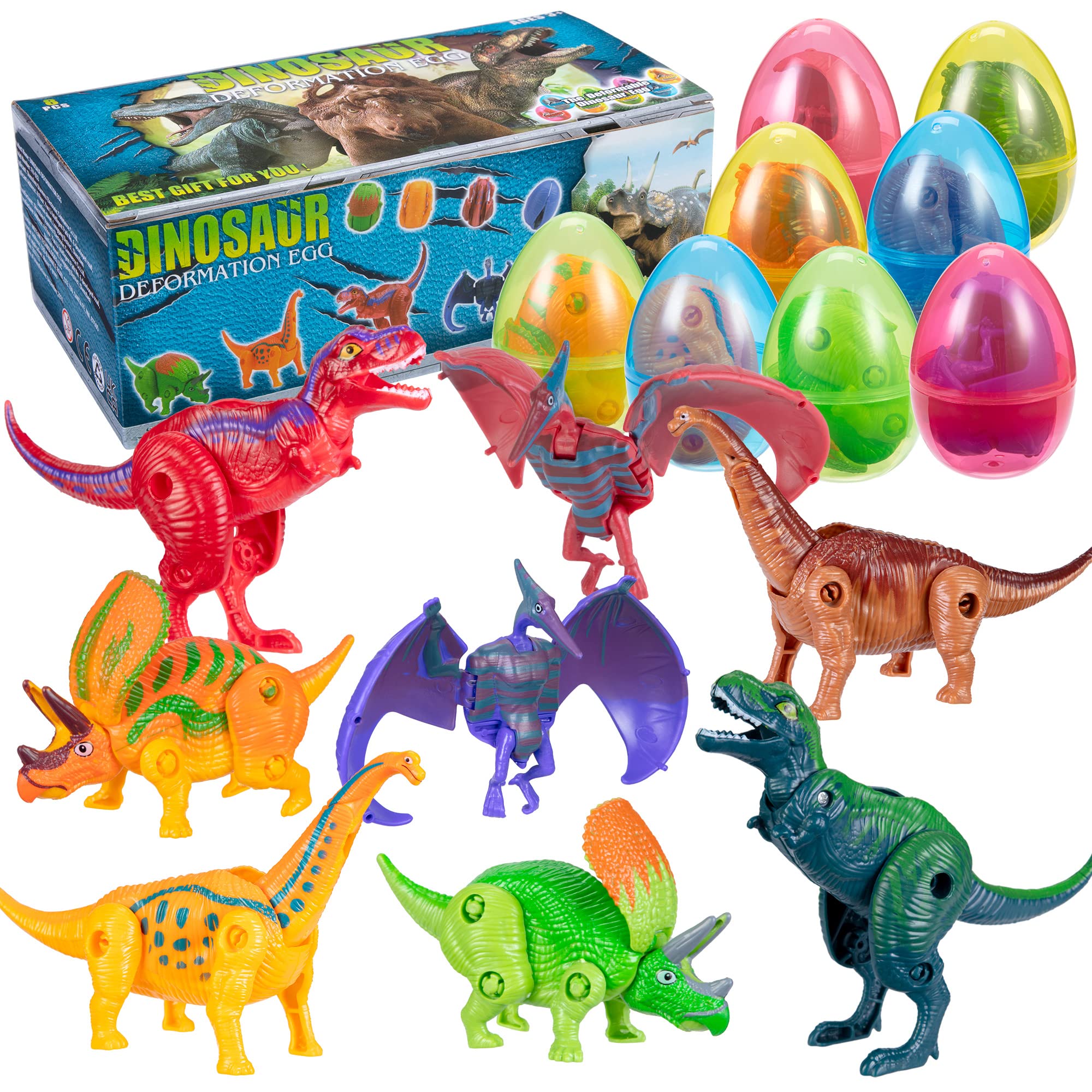 **ThinkMax 8-Piece Dinosaur Easter Eggs Set with Transforming Dinosaur Toys – Hatching Dino Eggs for Easter Basket Stuffers, Egg Hunt & Party Favors – Perfect for Boys' Easter Gifts & Dinosaur-Themed Parties (Style B)**