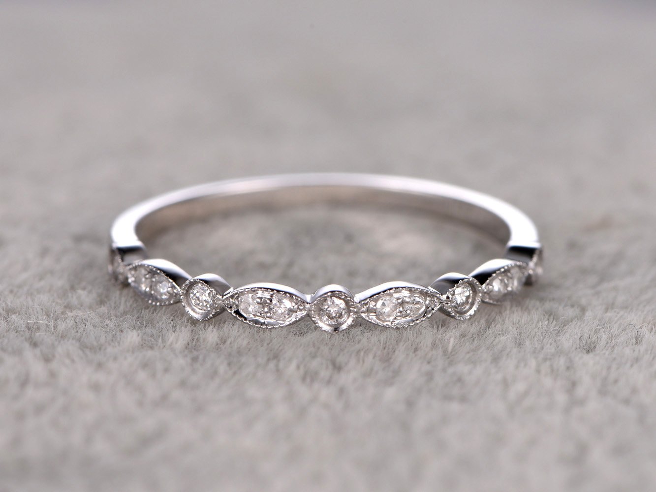 14K White Gold Half Eternity Wedding Band - Micro Pave Diamond Engagement Ring - Stackable Ring for Women - Perfect for Bridal Sets, Anniversary Gifts & Everyday Wear