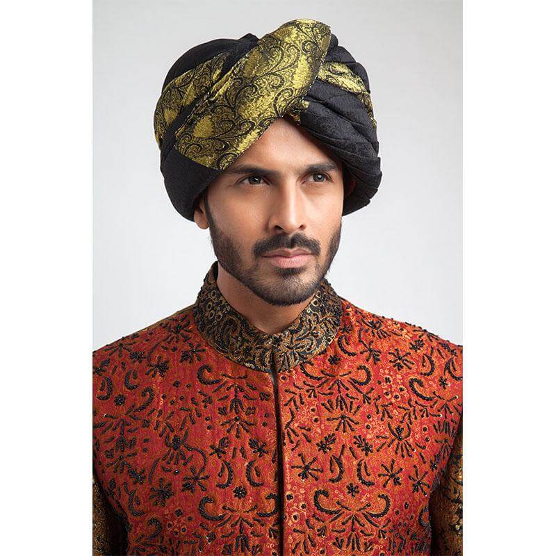 Antique Gold & Black Pure Brocade Jamavar Sherwani for Men | Elegant Indian Wedding Attire | Perfect for Grooms, Festivals & Special Occasions