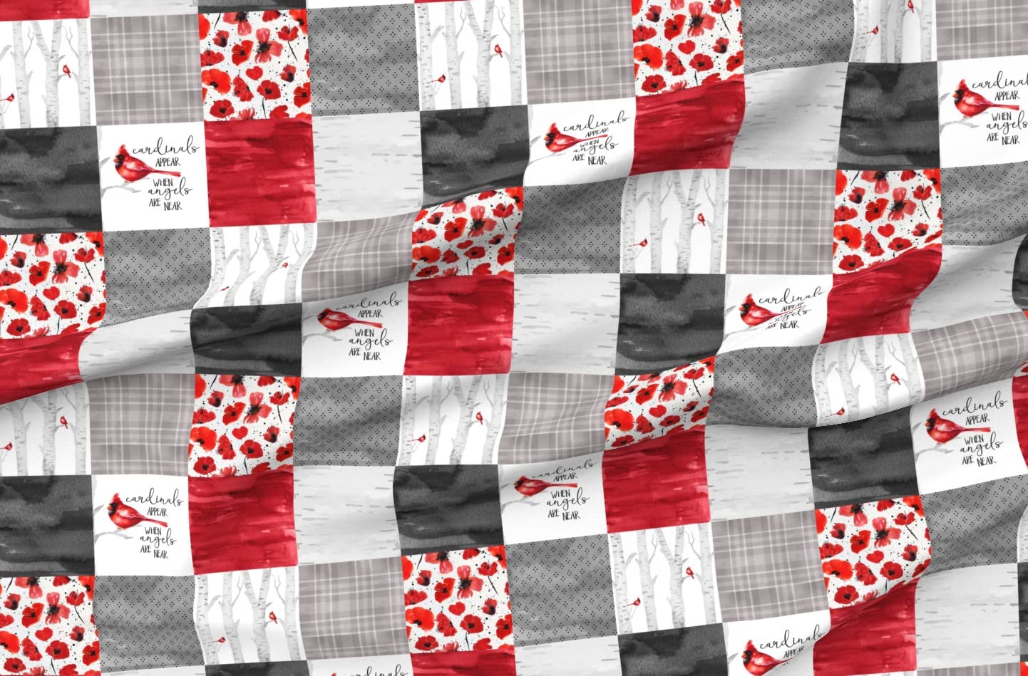 Red Cardinal Poppy Angels Fabric by The Yard - Soft Minky Printed Wholecloth for Quilt Topper, Baby Blankets & Backing | Perfect for Sewing Projects, Nursery Decor & Cozy Home Textiles