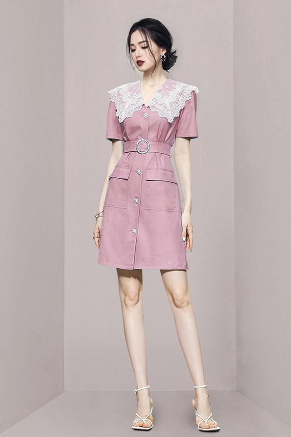 Women's Summer Lace Collar Short Sleeve High Waist Mini Dress - Floral Print Casual Sundress for Beach, Party & Date Night Outfits