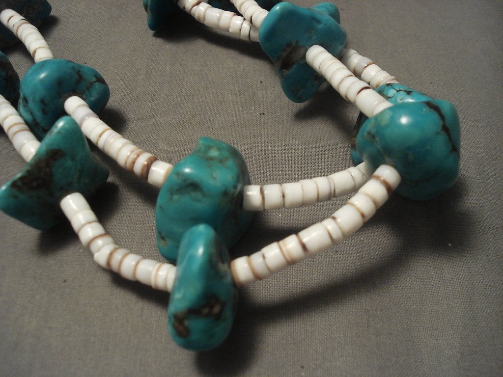 Antique 1900s Santo Domingo Turquoise Boulder Necklace - 275 Grams - Handcrafted Vintage Jewelry for Boho, Western & Native American Fashion