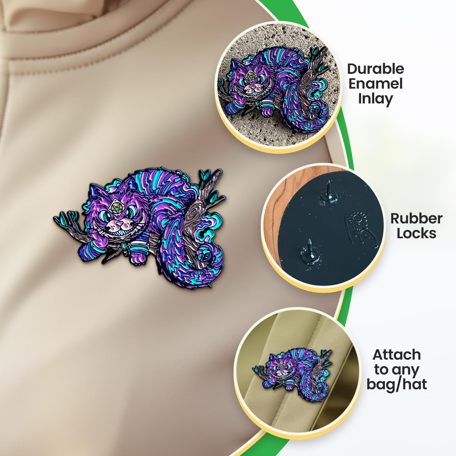 Cheshire Cat Enamel Pin - Alice in Wonderland Inspired Cat Lover Accessory - Quirky Cute Cat Brooch for Backpacks, Jackets & Hat Pins - Perfect Gift for Disney Fans & Fantasy Collectors