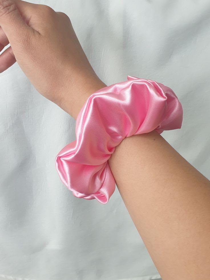 SNEH 4-Pack Satin Silk Hair Scrunchies - Premium Ponytail Holders & Hair Volumizer Set for Women & Girls (Pink) - Perfect for Work, Gym, Travel & Everyday Styling