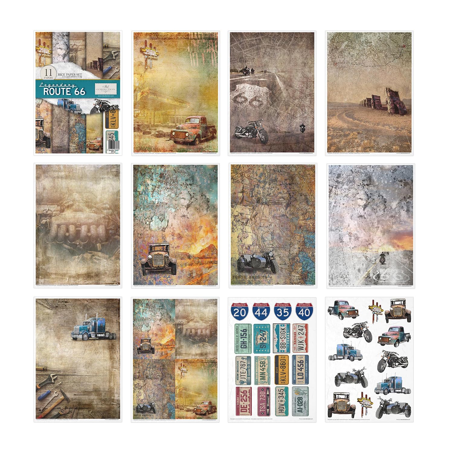 RP001 Legendary Route 66 Rice Paper - 29.7 x 21 cm (11.7 x 8.3 inches) - Premium Art Paper for Scrapbooking, Origami & Calligraphy - Perfect for DIY Crafts, Gift Wrapping & Home Decor