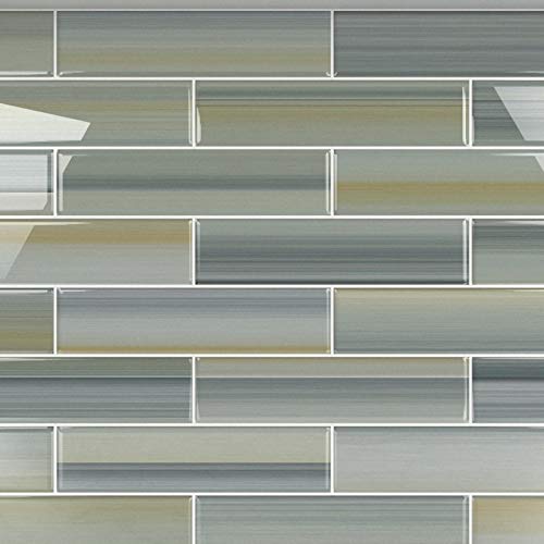 Bodesi Beach Hand Painted Glass Subway Tile 3x12 - Coastal Blue Ceramic Wall Tile for Kitchen Backsplash, Bathroom Shower, and Pool Designs
