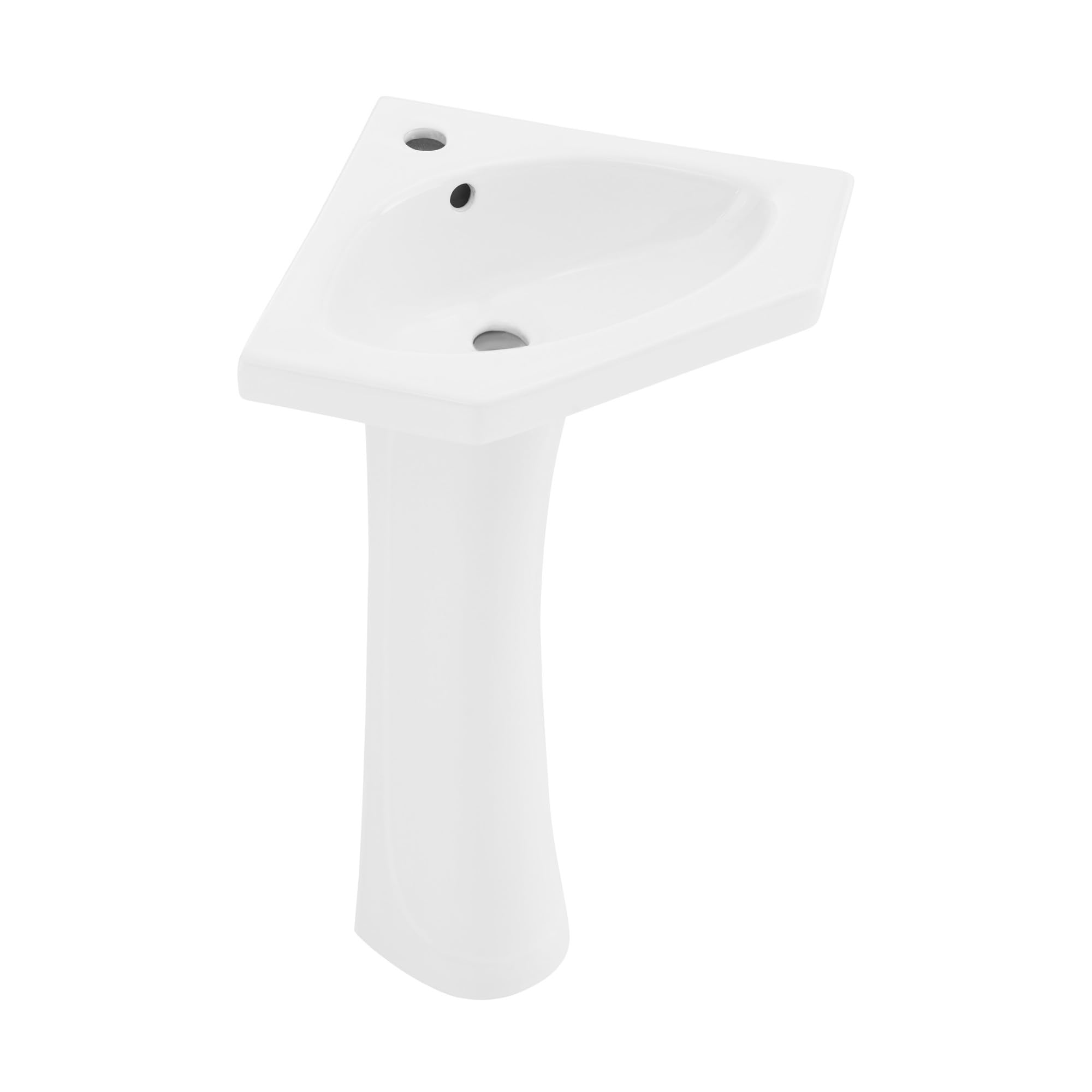 St. Tropez Corner Two-Piece Pedestal Bathroom Sink - Space-Saving Vanity for Small Bathrooms & Powder Rooms