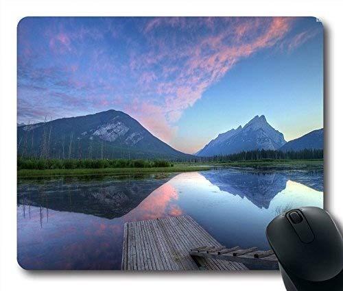 Non-Slip Rubber Gaming Mouse Pad with Nature Sunset Clouds Reflecting in Vermilion Lakes Design - Perfect for PC Gaming, Office Work & Home Computer Setup