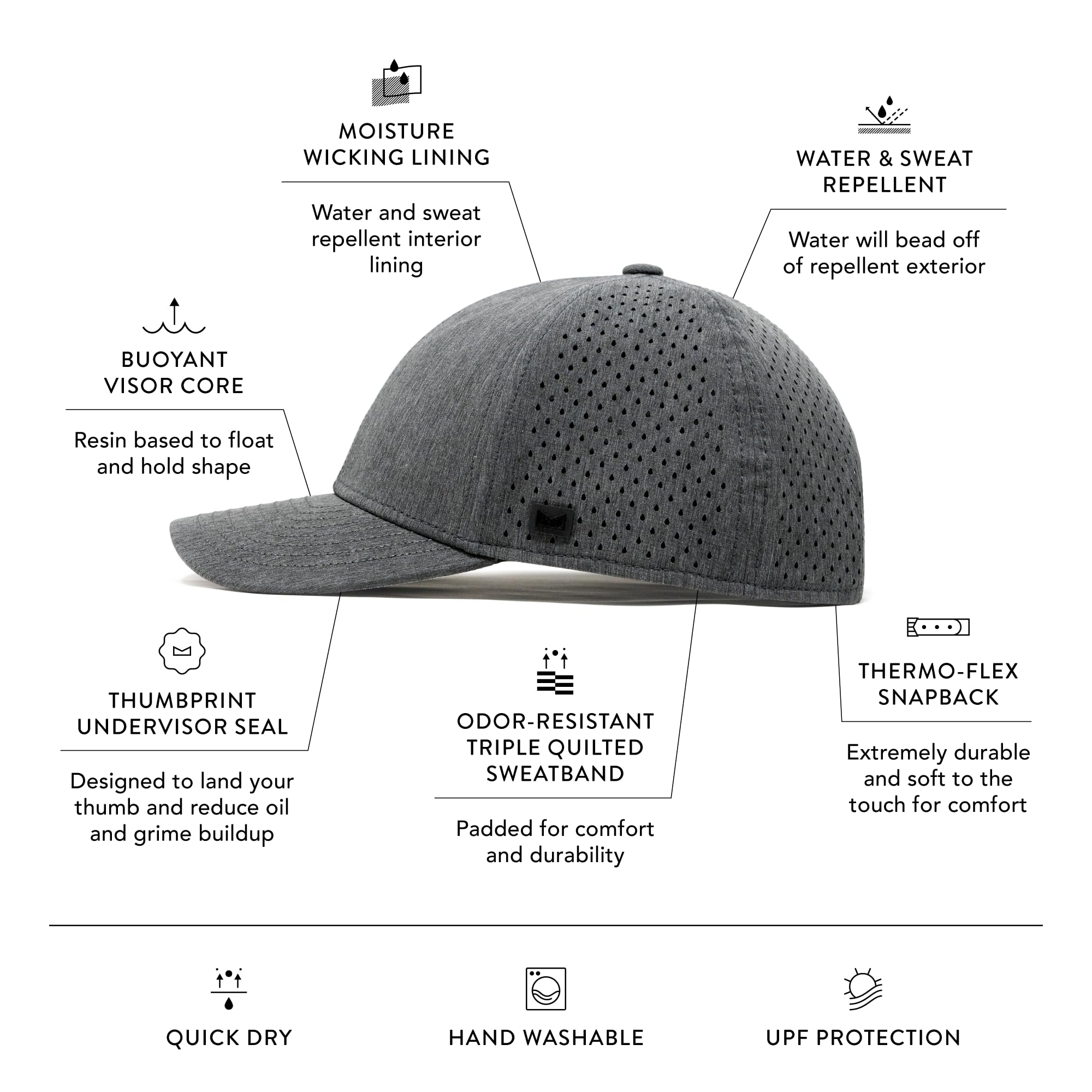**Melin A-Game Hydro Performance Snapback Hat - Water-Resistant Baseball Cap for Men & Women - Ideal for Golf, Running, Workouts & Outdoor Activities**