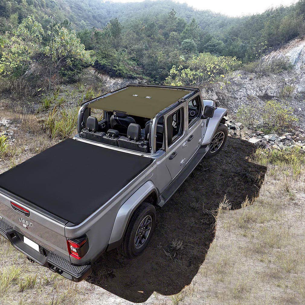 **Shadeidea JT Sun Shade Top for Jeep Gladiator (2018-2023) - Mesh Roof Cover, UV Blocker & Wind Noise Reducer with GrabBag Pouch - Tank Green - Front & Rear - 10-Year Warranty - Perfect for Off-Roading & Summer Adventures**