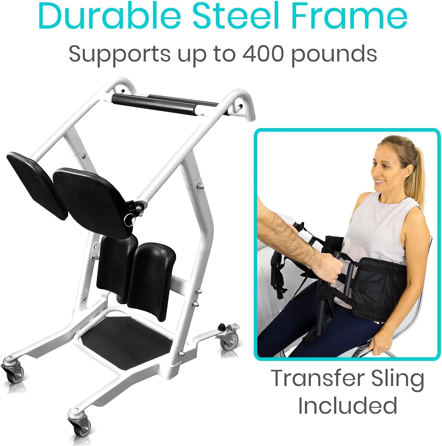 Vive Sit to Stand Lift & Transfer Sling - Elderly Stand Assist Mobility Aid for Home Care, Wheelchair Transfer Device, Disability Support for Adults (Sit to Stand Lift + Sling) - Ideal for Safe Patient Transfers from Bed to Chair or Wheelchair