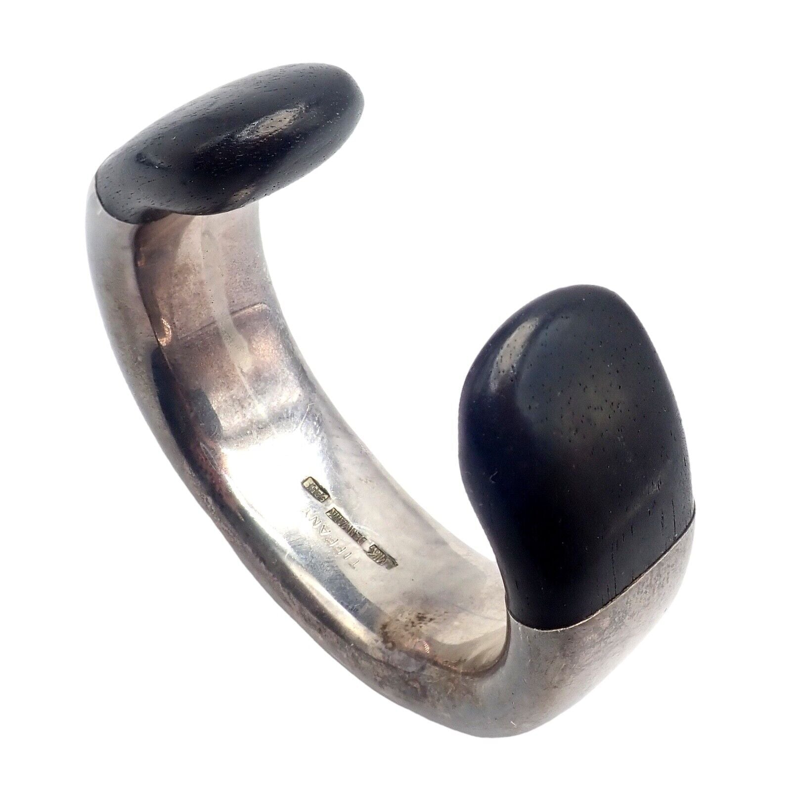 Vintage Tiffany & Co Sterling Silver Andreas Mikkelson Ebony Wood Cuff Bracelet for Women - Elegant Handmade Jewelry Gift for Anniversary, Birthday & Special Occasions