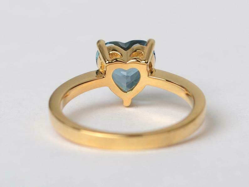 1ct Heart Cut London Blue Topaz Solitaire Engagement Ring for Women - 14K Yellow Gold Plated, Elegant Proposal & Anniversary Gift for Her