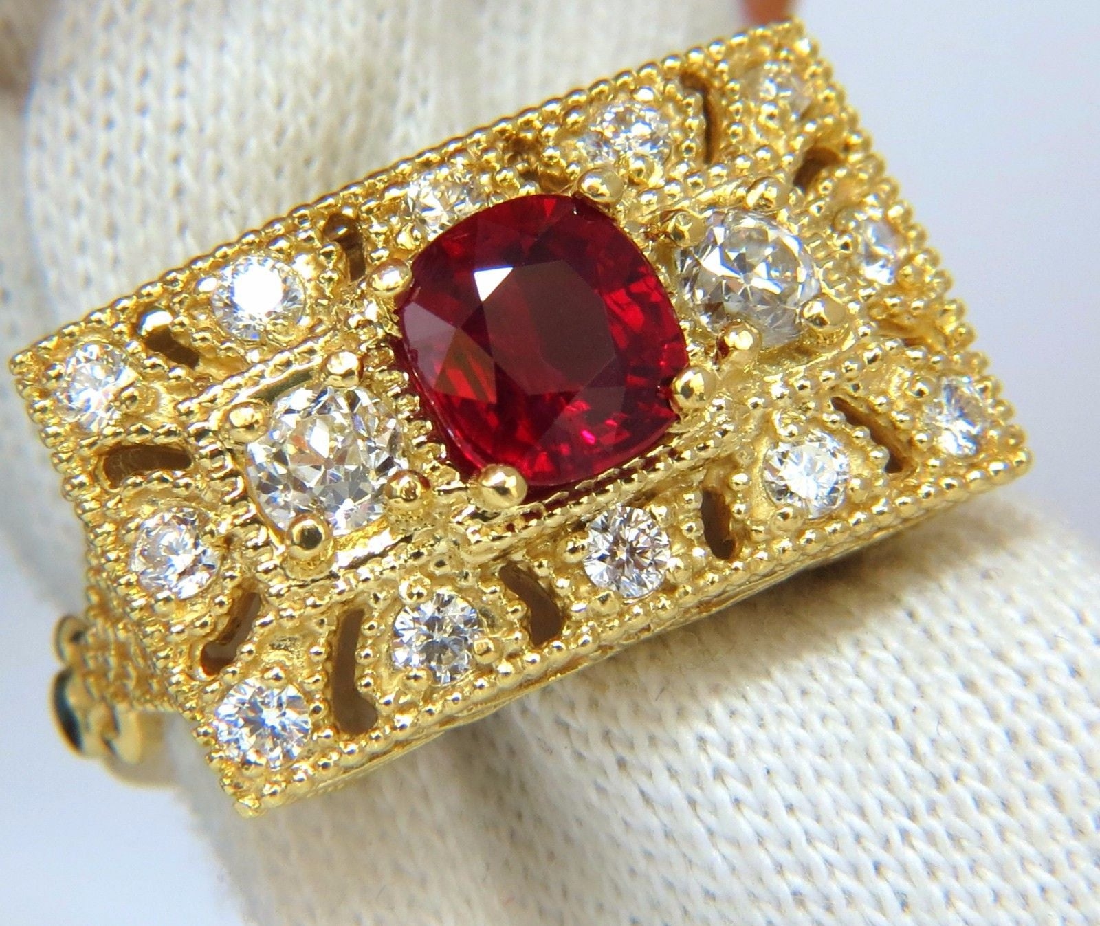 2.31CT GIA Certified Natural Cushion Cut Vivid Red Ruby Diamond Byzantine Ring in 18K Gold - Perfect for Engagement, Anniversary & Luxury Gifts