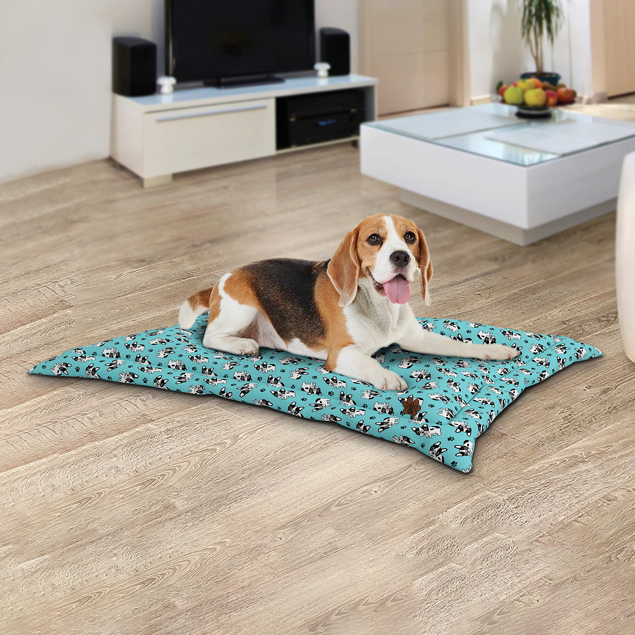 Premium Dog Bed Mat for Large, Medium & Small Dogs & Cats - Non-Slip Bottom, Machine Washable Pet Mattress (Pattern 03, Large) - Perfect for Crates, Floors & Pet Travel