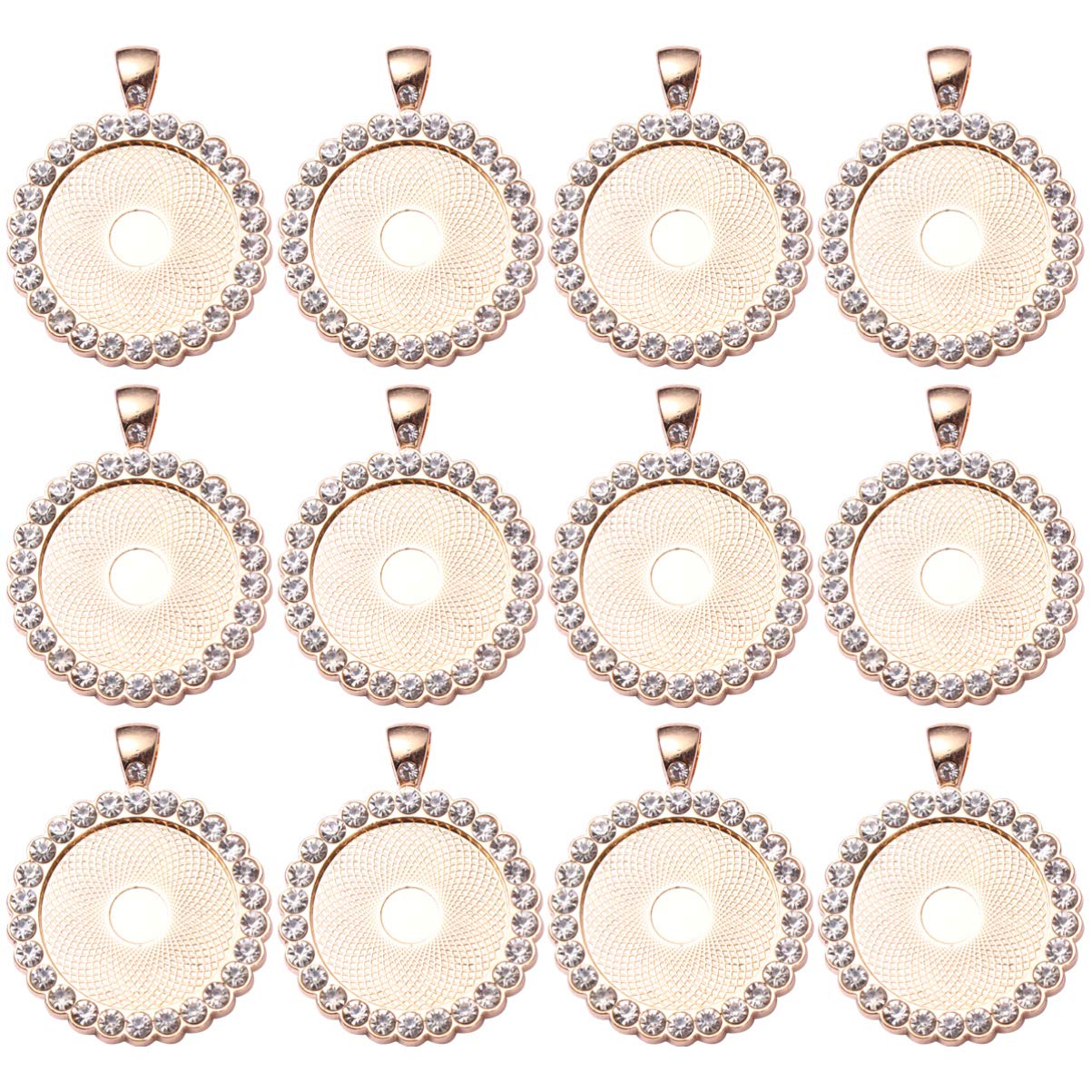 EXCEART 12pcs Round Rhinestone Bezel Pendant Trays - Gold Cabochon Setting Blank Base for DIY Photo Pendant, Necklace & Jewelry Making - Perfect for Handmade Gifts, Wedding Accessories, and Personalized Keepsakes
