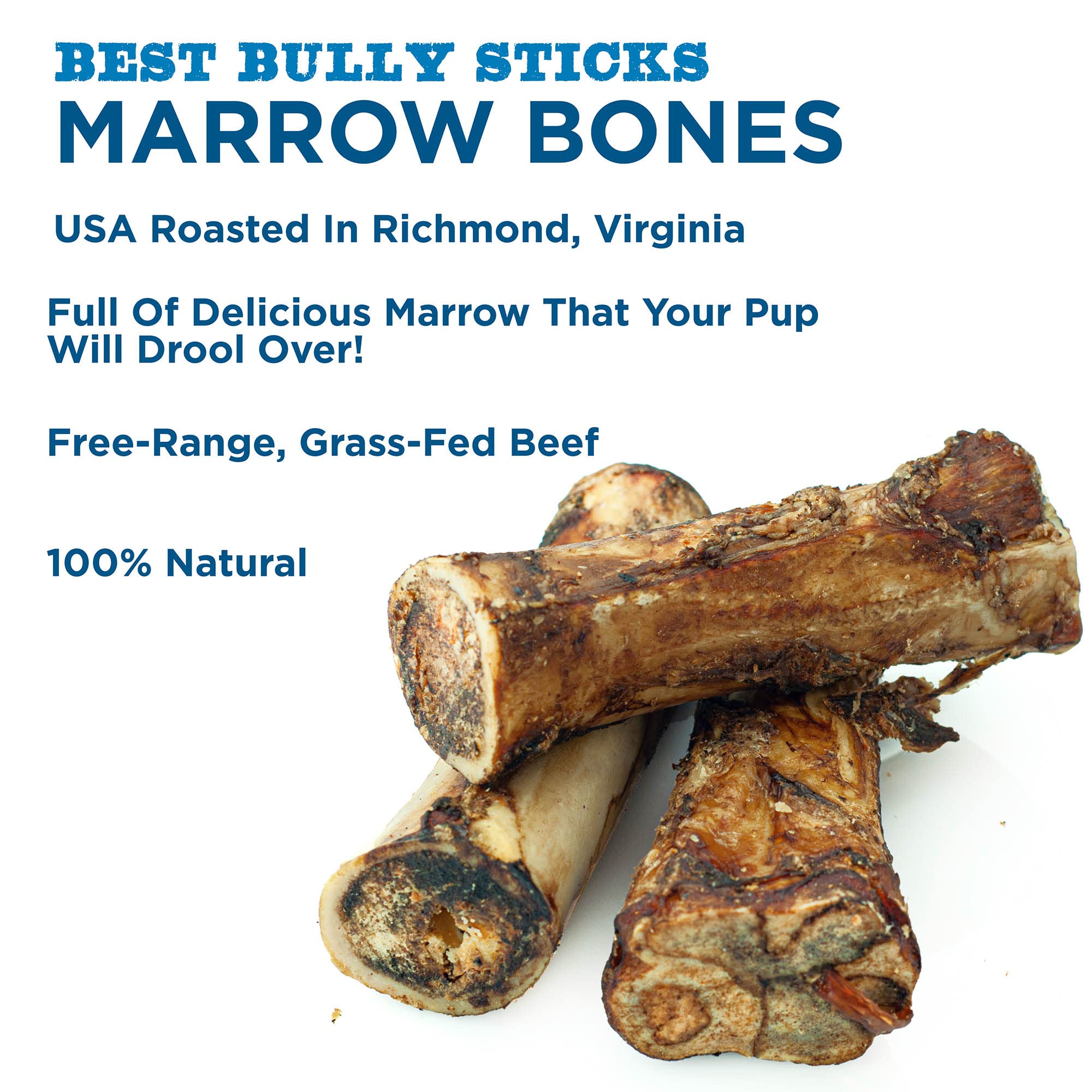 Premium Bully Sticks Marrow Bones for Dogs - 8 Pack of All-Natural Grass-Fed Beef Chews | Long-Lasting Dental Treats for Large Breed Dogs | USA Made Healthy Dog Snacks | Perfect for Training Rewards & Anxiety Relief