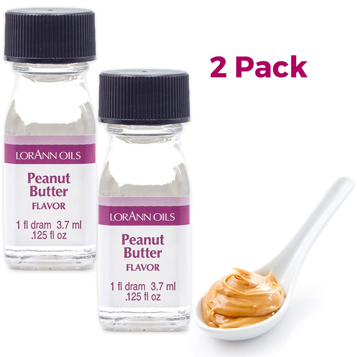 LorAnn Oils Super Strength Peanut Butter Flavoring - 4X Stronger Than Extracts for Candy Making, Baking & Hard Candy - Natural & Bold Flavor Oils (Pack of 2, 0.125 fl oz) - Perfect for DIY Treats, Desserts & Homemade Candies