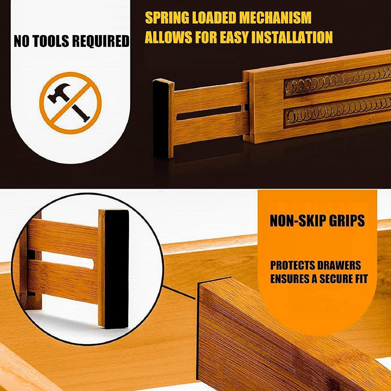Expandable Bamboo Drawer Organizers 8-Pack with Labels (17-22 Inches) - Kitchen Utensil & Silverware Organizer, Dresser & Closet Dividers, Office Desk Storage Solution for Home Organization