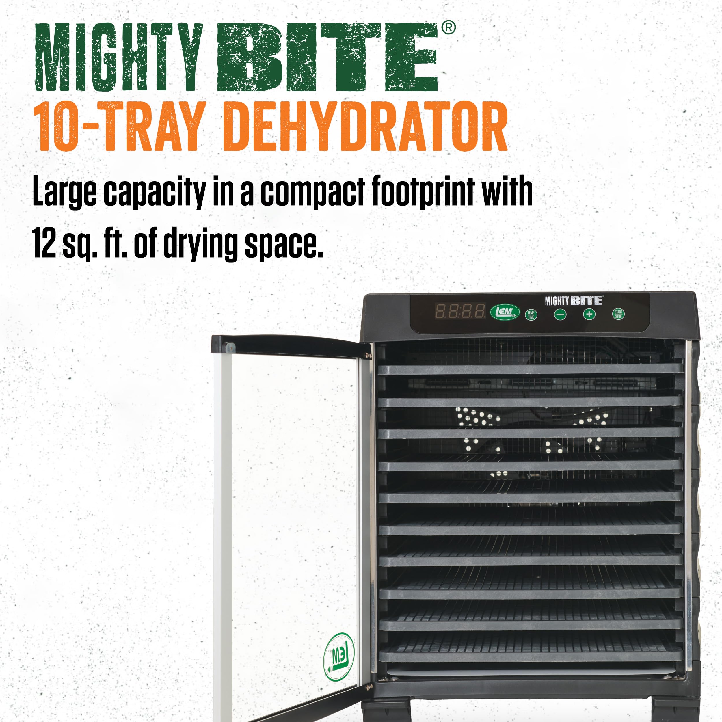 LEM Products MightyBite 10-Tray Food Dehydrator for Beef Jerky, Meat, Vegetables & Fruits | Includes Dryer Machine & 10 Trays | Perfect for Home Kitchen, Camping & Healthy Snacks | Black