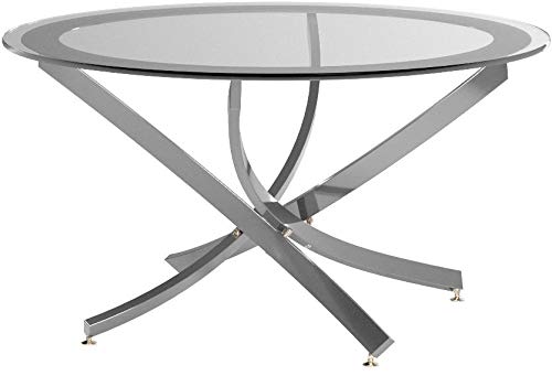 Modern Round Glass Coffee Table with Curved Chrome Metal Base - Coaster Home Furnishings Brooke Collection - Perfect for Living Rooms, Lounges & Contemporary Home Decor
