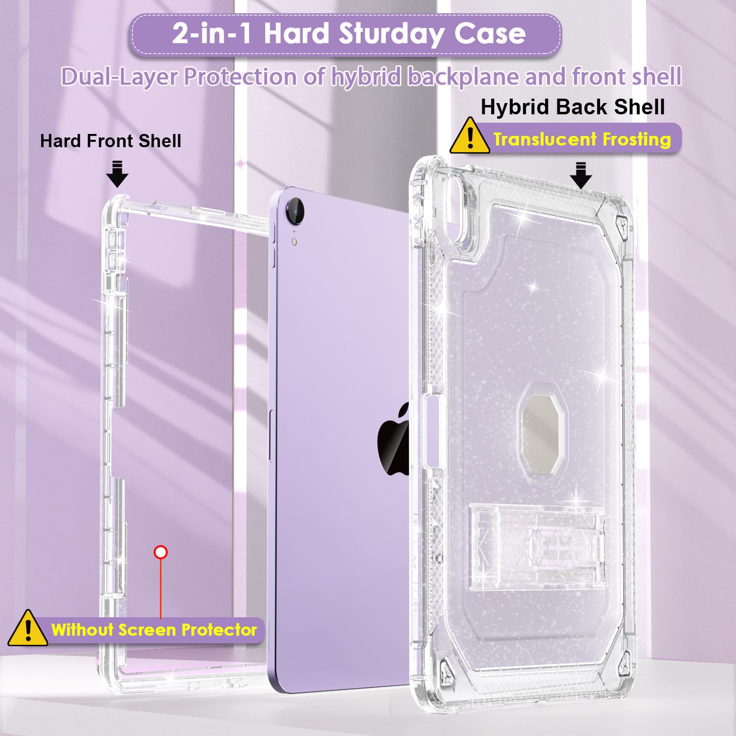 iPad Air M3 13 Inch Case 2025 & iPad Air M2 13-inch 6th Gen 2024 - Clear Glitter Slim Protective Cover with Pencil Holder, Shockproof Hard Case & Kickstand - Heavy Duty Protection for Kids, School, Travel & Daily Use