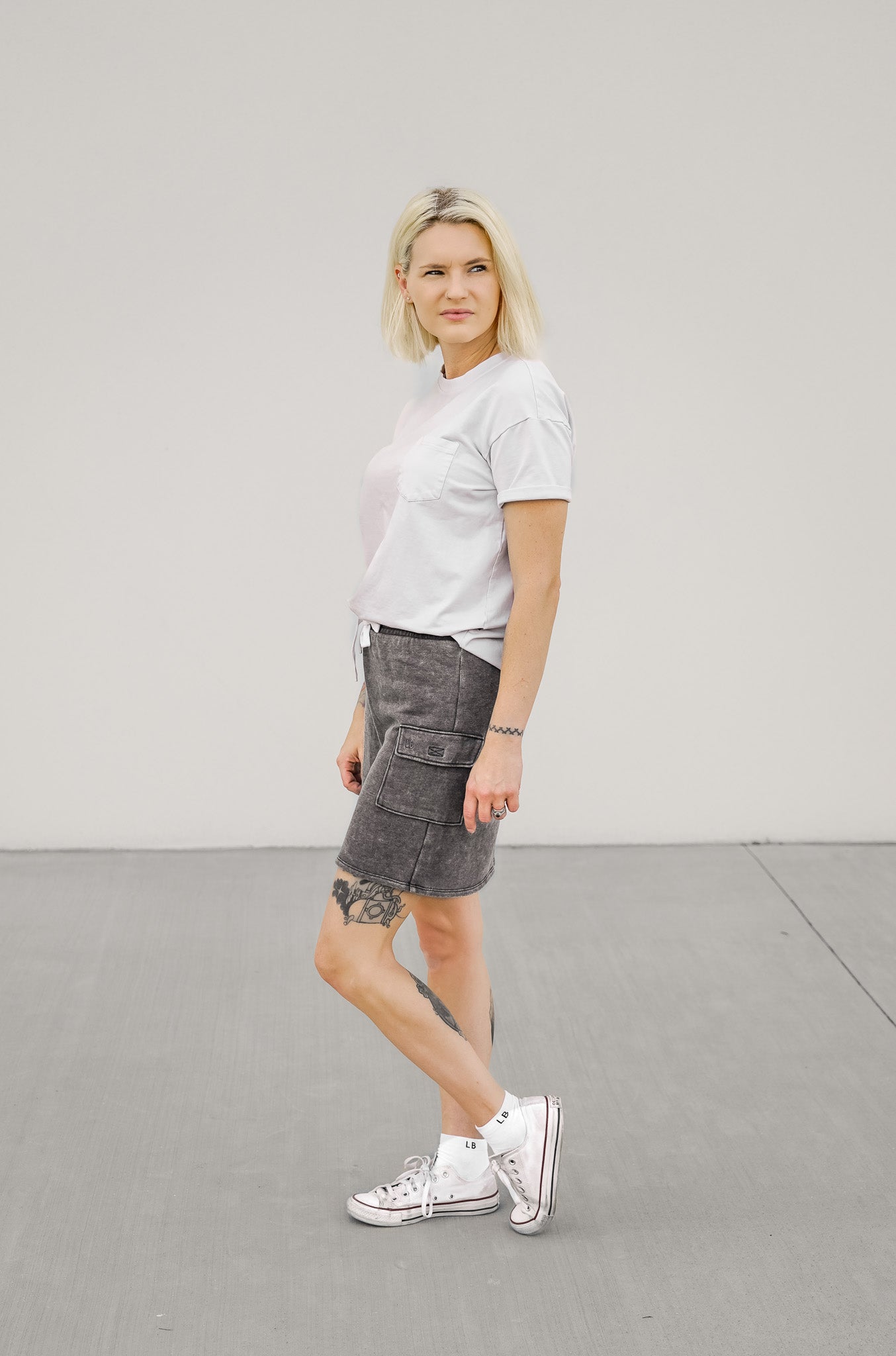Women's Cargo Skort with Pockets - Charcoal Wash - Comfortable Stretch Fabric for Hiking, Travel & Outdoor Activities