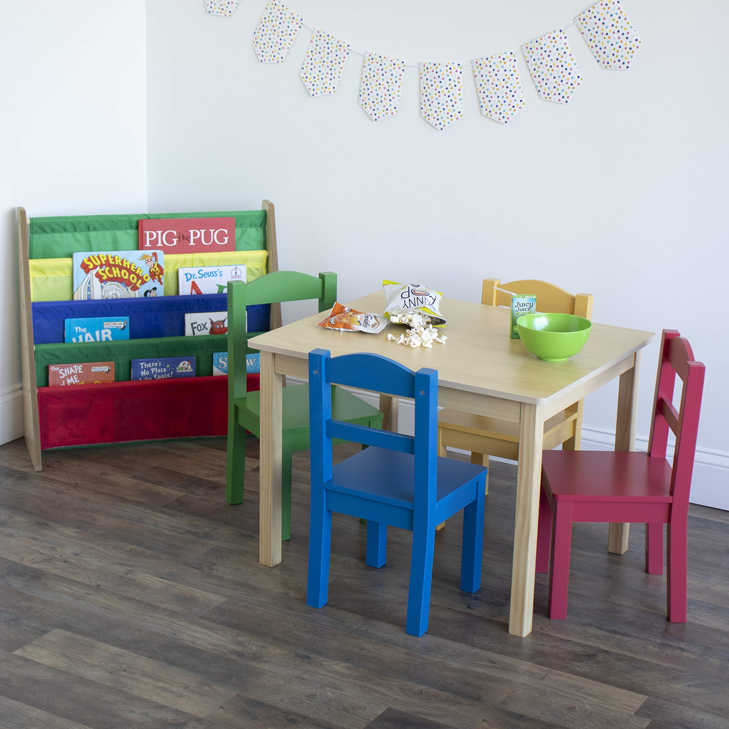 Humble Crew Kids Wooden Table and 4 Chairs Set - Natural/Primary Toddler Activity Table for Arts, Crafts & Snack Time - Sturdy & Durable Children's Furniture for Playroom, Preschool & Home Learning