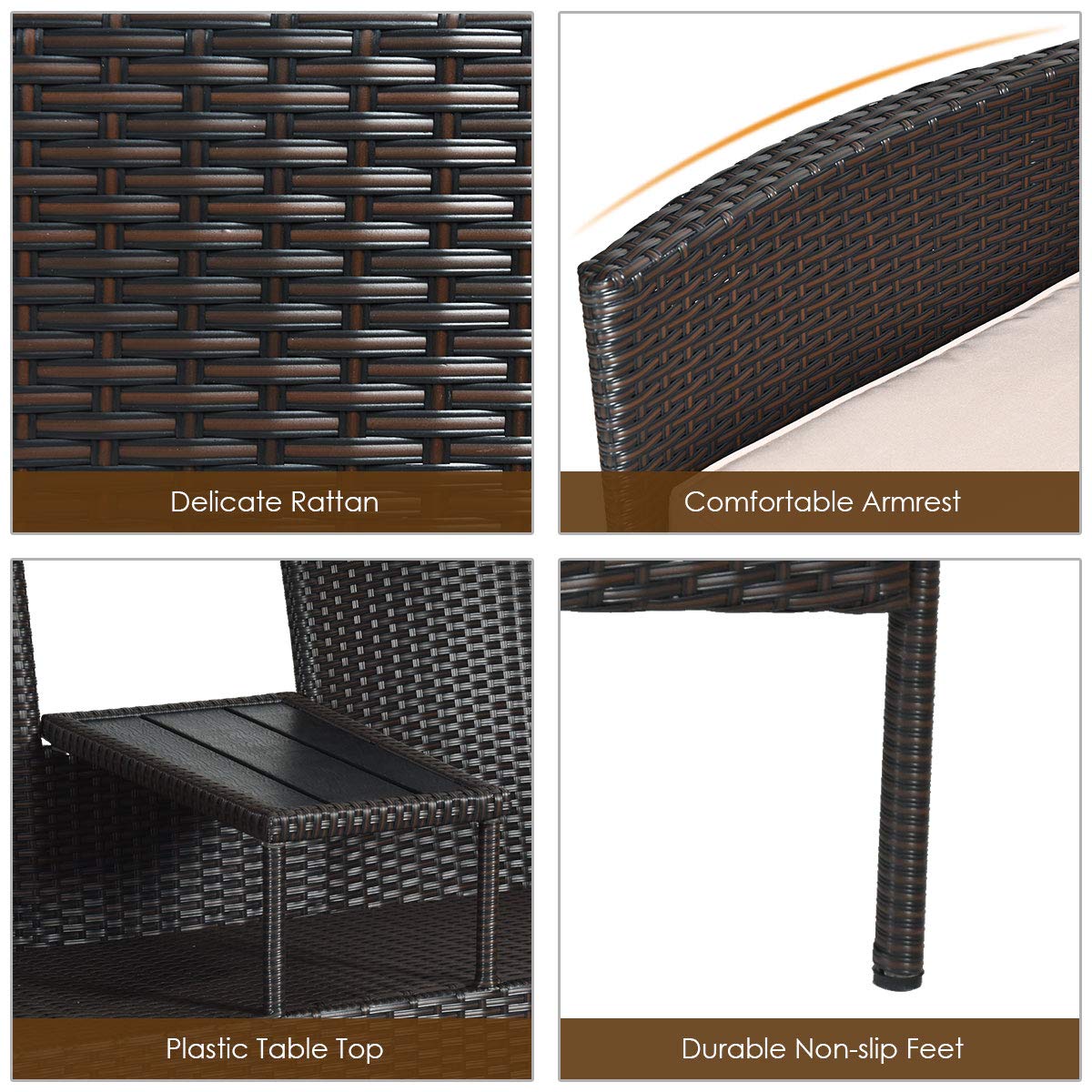 Modern Moccha Wicker Patio Conversation Set with Removable Beige Cushions & Coffee Table - Outdoor Rattan Loveseat Sofa Set for Garden, Lawn, Backyard - Durable Plastic Table Top - Perfect for Relaxing, Entertaining & Outdoor Dining