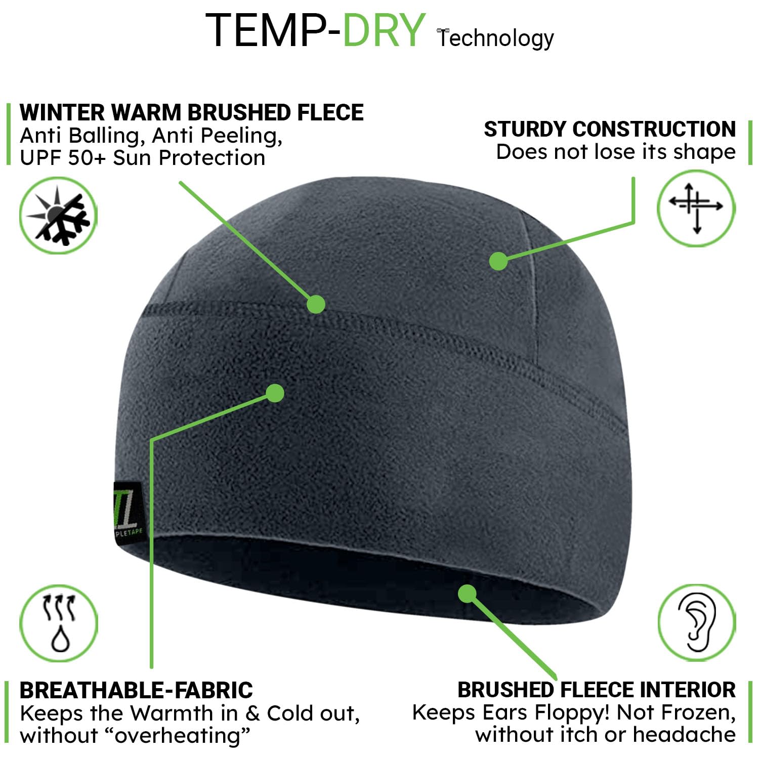 Tactical Fleece Watch Cap Beanie - Warm Skull Cap Fleece Hat for Men & Women - Winter Outdoor Hiking, Hunting, and Military Use