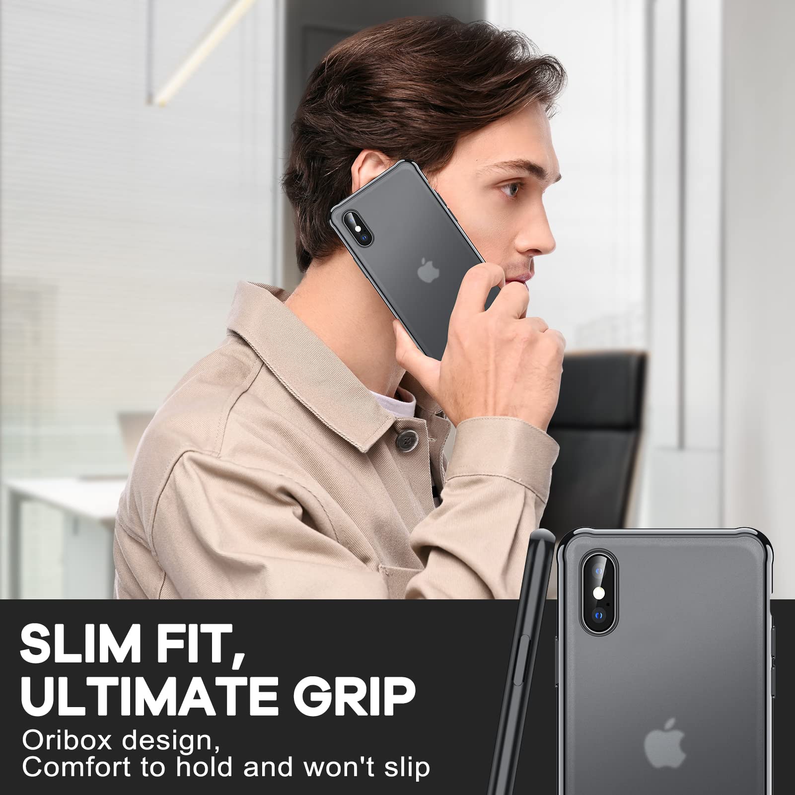 ORIbox iPhone X/XS Case - Translucent Matte Black Soft Edge Lightweight Protective Cover for iPhone X & XS | Perfect for Women, Men, Teens & Kids | Everyday Use, Work, School & Travel