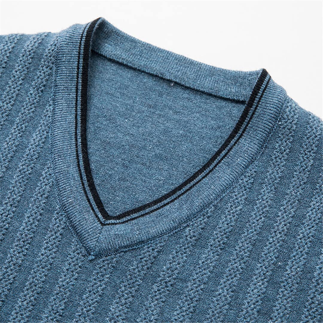 Men's V-Neck Wool Vest - Striped Sleeveless Pullover for Autumn Winter Layering