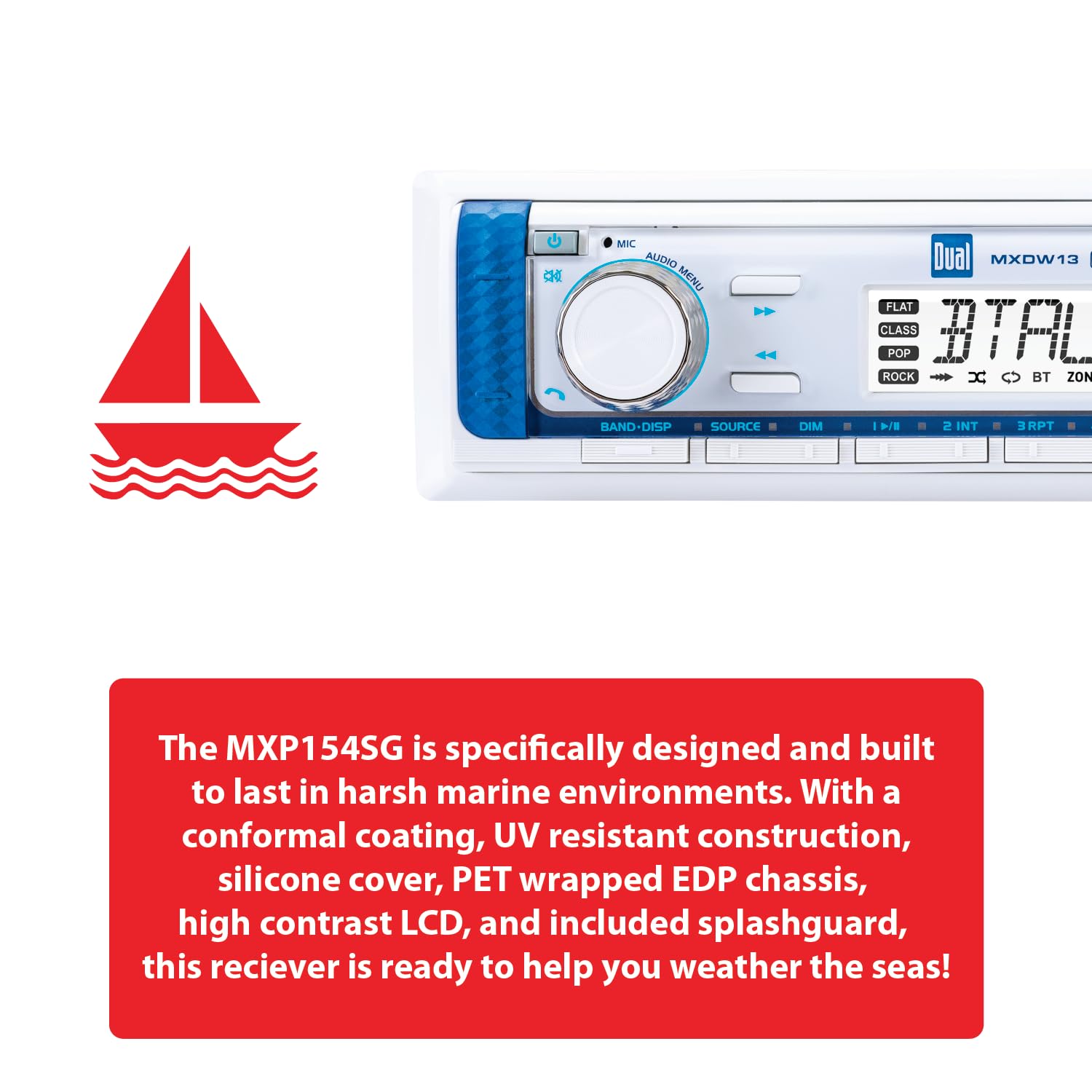 Dual Electronics MXP154SG Marine Stereo System - AM/FM Digital Radio with Bluetooth, 4x 6.5