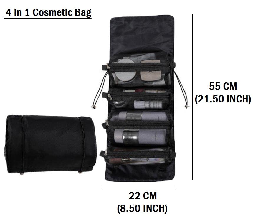 Luxula 4-in-1 Hanging Foldable Travel Cosmetic Organizer - Detachable Makeup Pouch & Toiletry Bag for Women (Black) | Perfect for Travel, Home Bathroom & Gym Organization