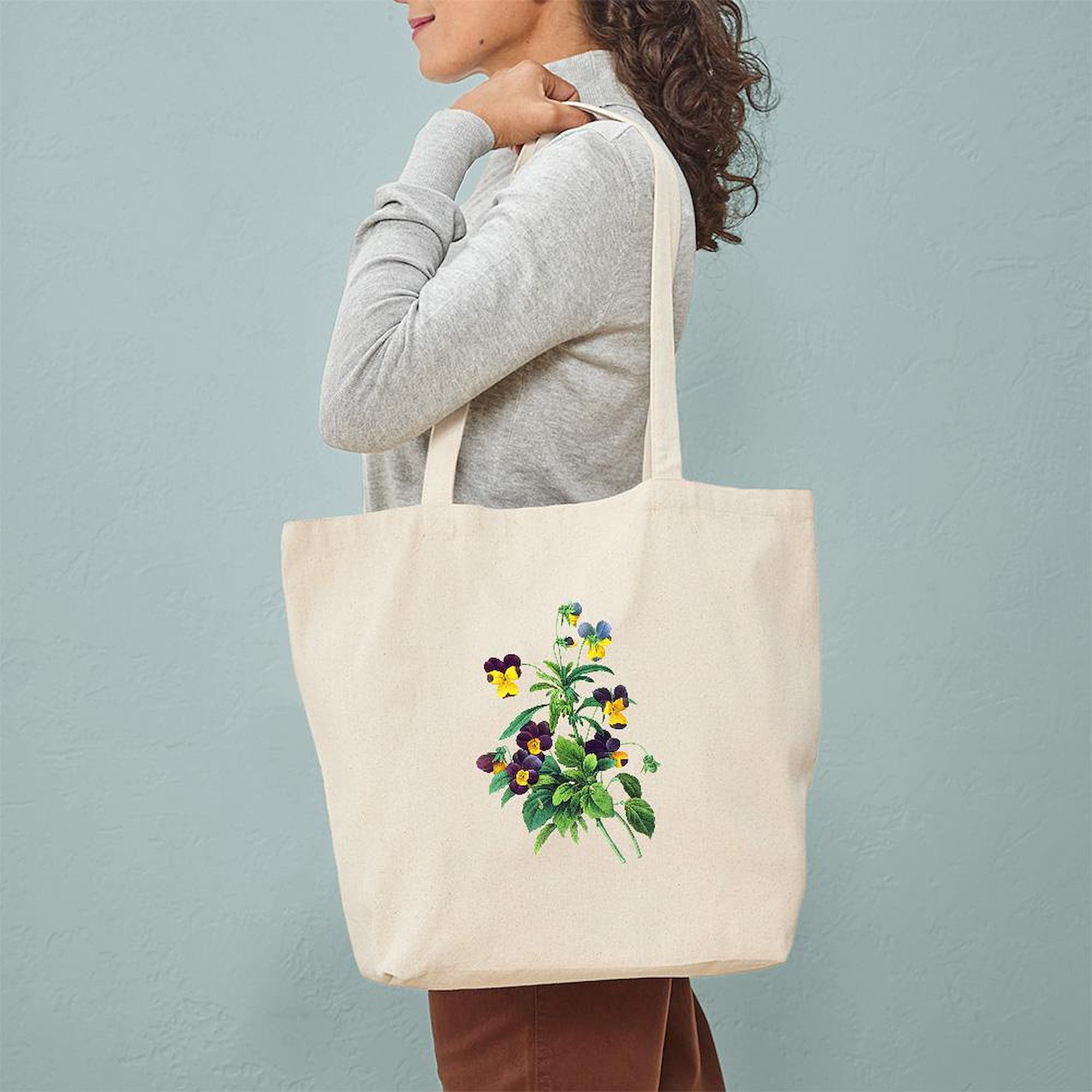 Pierre Joseph Redoute Botanical Tote Bag - Natural Canvas Reusable Shopping Bag with Floral Design for Groceries, Farmers Market & Eco-Friendly Lifestyle