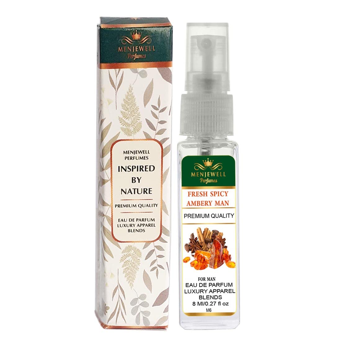 Menjewell Fresh Spicy Ambery Cologne for Men | Luxury Eau De Parfum | 8ml Long-Lasting Fragrance | Perfect for Date Night & Special Occasions