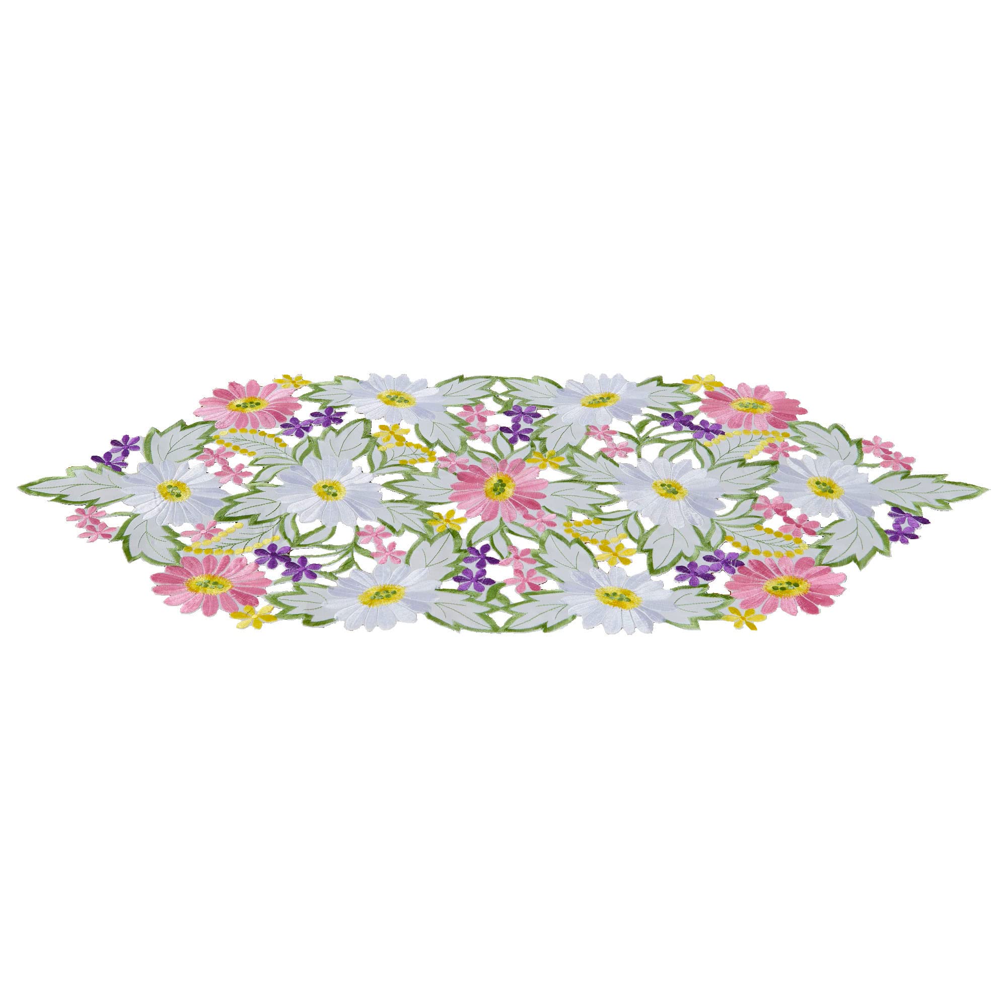 Spring Daisy Embroidered Table Runner - 13x34 Inch Floral Linen Tablecloth for Dining Room Decor, Wedding & Spring Party Decoration