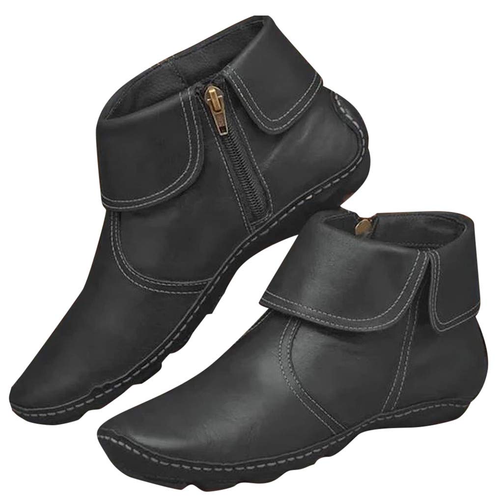 Women's Vintage Ankle Booties with Lace Up & Side Zip - Flat Heel Comfortable Boots for Arch Support | Casual Outfits, Office Wear & Fall Fashion