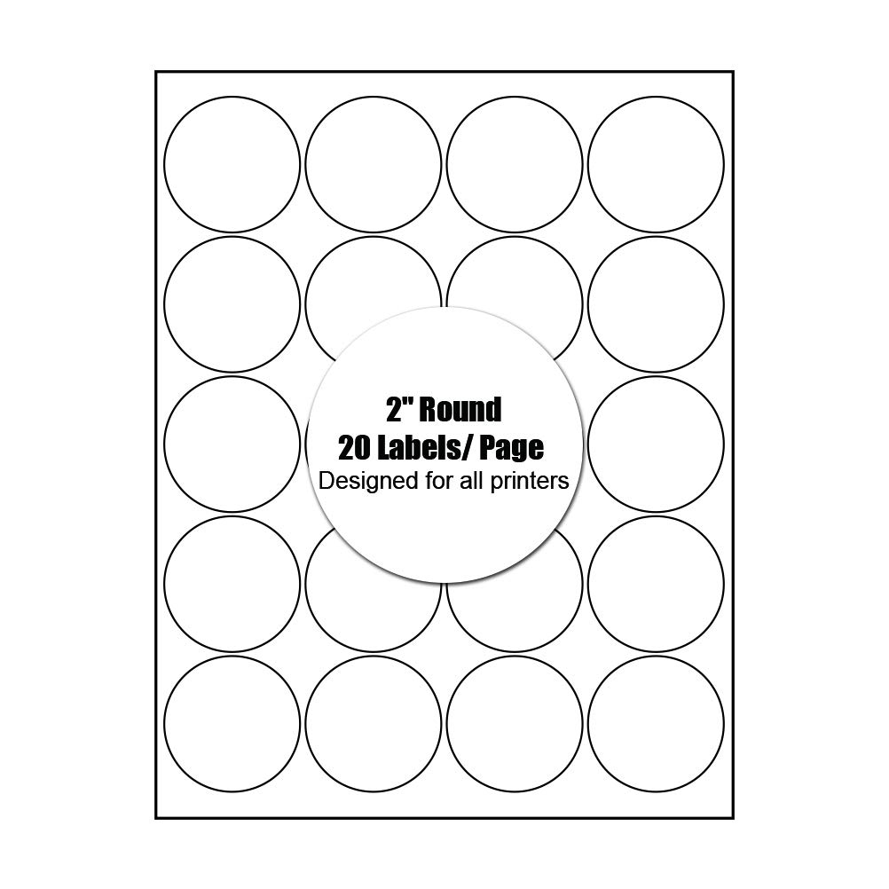 Round Sticker Labels 2 Inch Diameter - 500 Labels (25 Sheets) for Inkjet & Laser Printers - Perfect for Jar Labels, Pantry Organization & Craft Projects